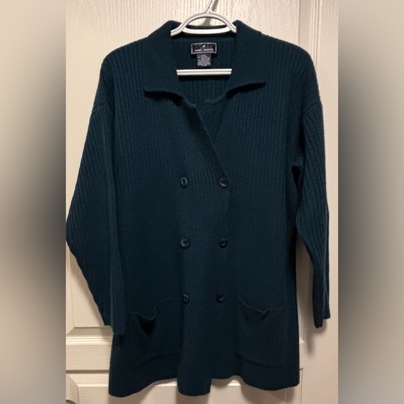 Vintage Daniel Hechter double breasted cardigan coat dark green pockets size M - Picture 4 of 8